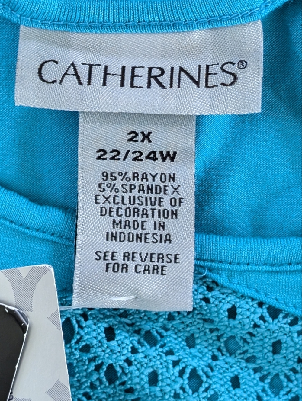Catherine's Sleeveless Turquise Crochet Lace Detail Top Size 2X - Picture 9 of 10